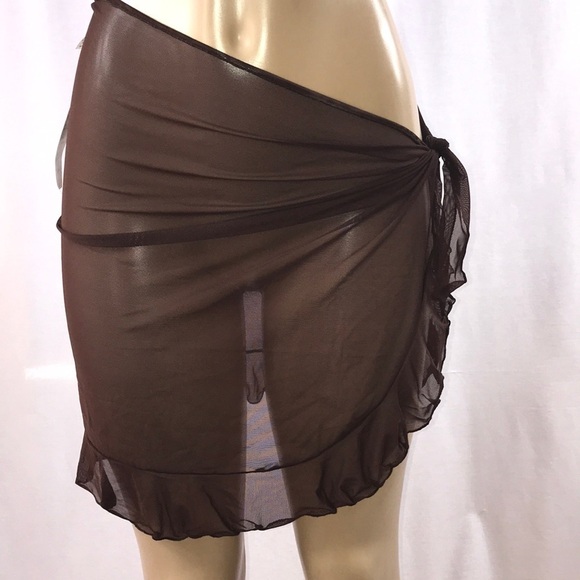 Zuliana Brown Ruffle Mesh Sarong Made in USA New With Tags - Picture 1 of 4